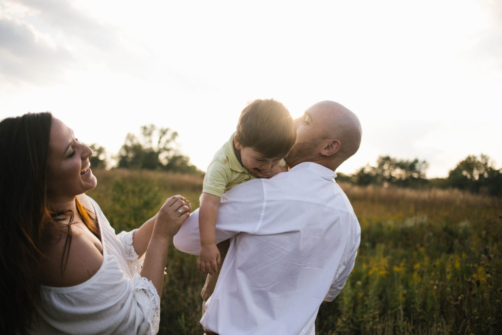 Mokena Location Forest Preserve Elle Baker Photography family of three at sunset laughing