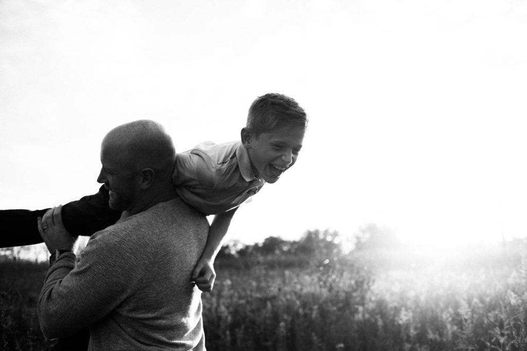 Hickory Creek Junction family session, Photos by Elle Baker Photography, New Lenox IL, dad carrying son laughing