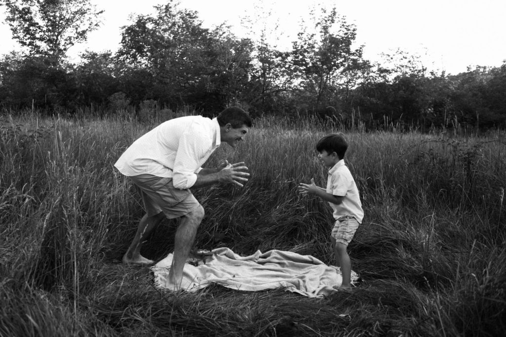 Hickory Creek Preserve in Mokena, IL, Photo by Elle Baker Photography, boy wrestling with father during candid family session