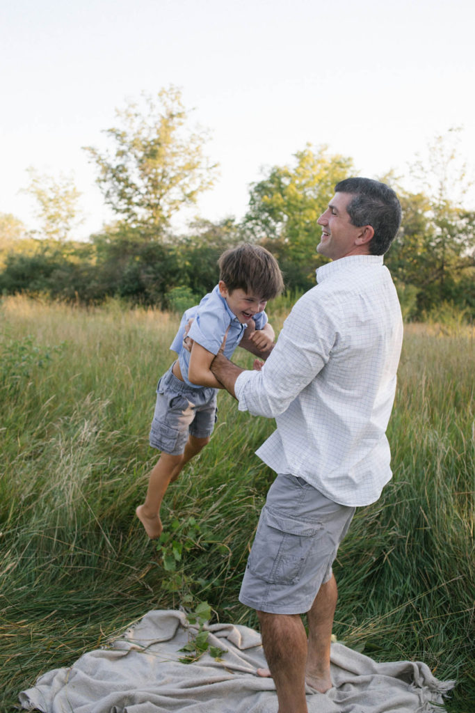 Hickory Creek Preserve in Mokena, IL, Photo by Elle Baker Photography, boy playing with father during candid family session