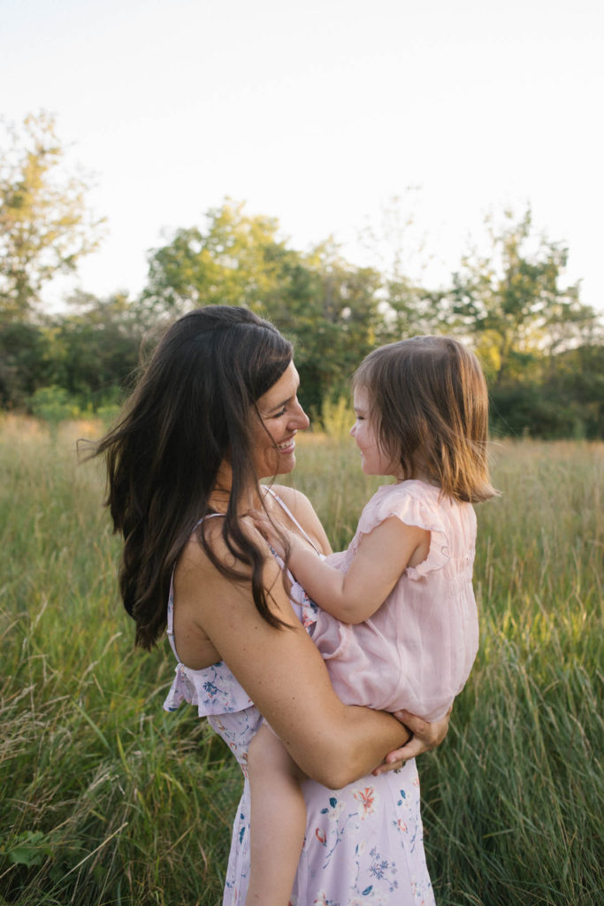 Hickory Creek Preserve in Mokena, IL, Photo by Elle Baker Photography, mom and daughter in a field at sunset