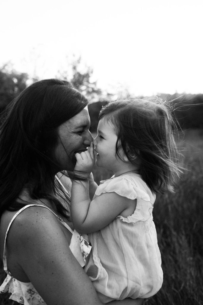 Hickory Creek Preserve in Mokena, IL, Photo by Elle Baker Photography, mom and daughter touching nose to nose, posing ideas