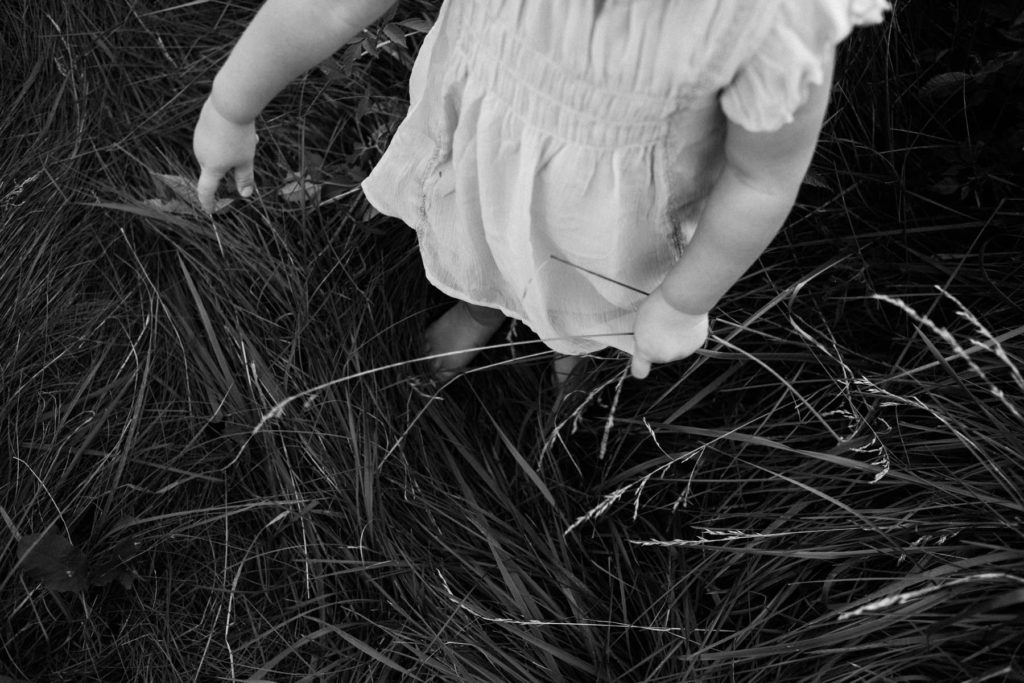 Hickory Creek Preserve in Mokena, IL, Photo by Elle Baker Photography, black and white image of little girl in a field