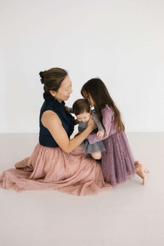 Family Photographer in Naperville, Illinois, Photo by Elle Baker Photography, mommy and me matching Ele Story glitter tulle skirts