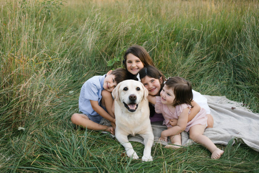 Hickory Creek Preserve in Mokena, IL, Photo by Elle Baker Photography, posing ideas for large families and their dog during portrait session