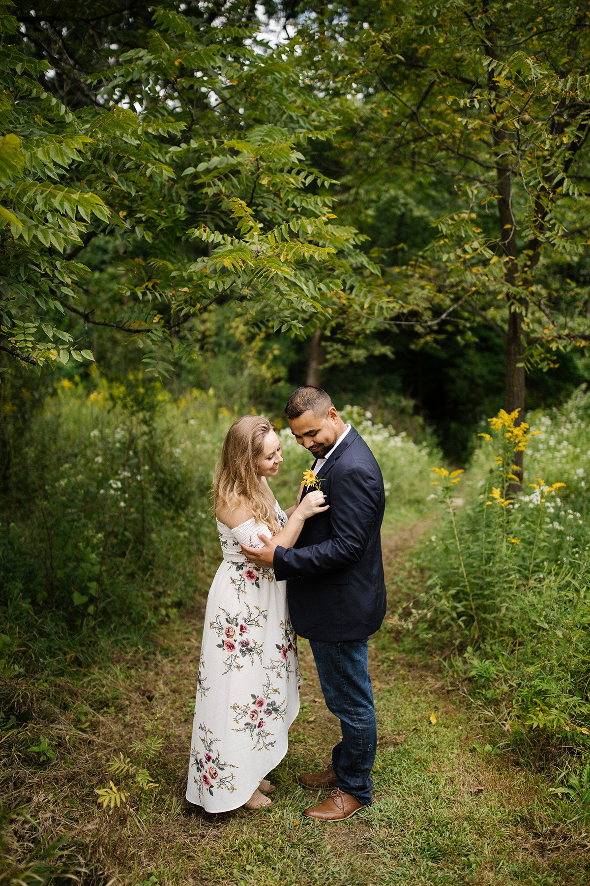 woman with a floral dress and fiance 